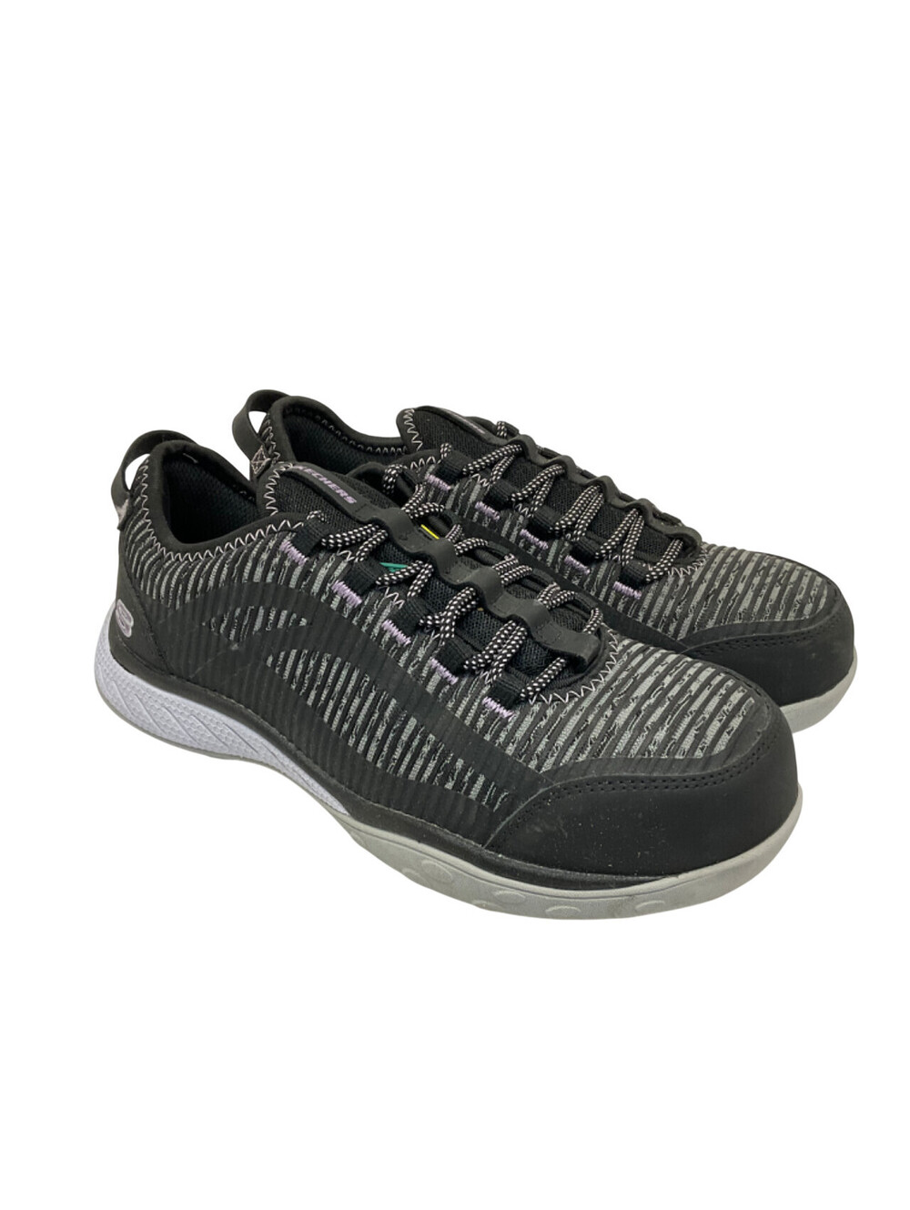 SKECHERS Women's Static Dissipative Lace-Up Work Shoes Black/Purple Size 8.5M